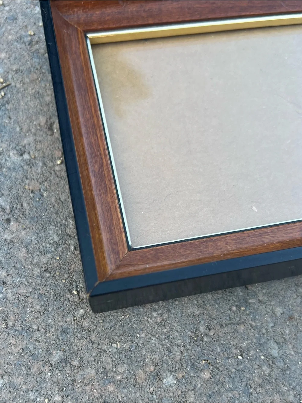 Small Vintage Two-Tone Wood Picture Frame Walnut & Black with Gold Trim 5.5x4.5